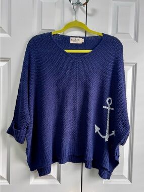 Navy Anchor Scoopneck Slouch Sweater